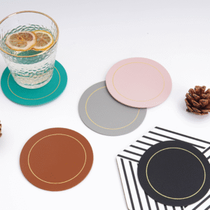 leather coasters with logo