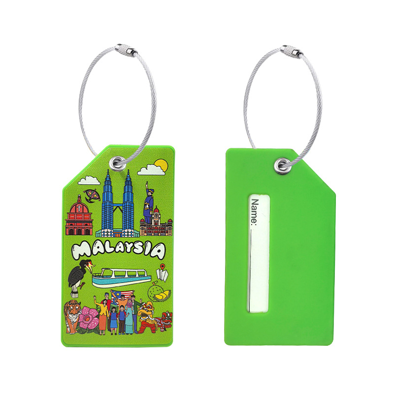 green plastic luggage tag