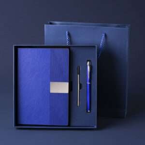 custom corporate gift for year end awards – branded umbrellas, pens & leather notebooks